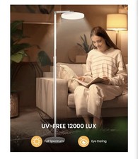 UV-Free 12000 Lux Light Therapy Floor Lamp, Adjustable, Dimmable, Remote