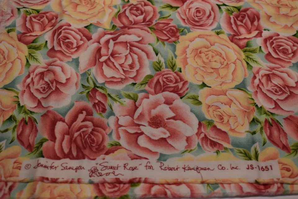 JENNIFER SAMPOU rosa dulce ROBERT KAUFMAN rosa melocotón verde azulado 1 yarda x 42" Foto 2 de 3