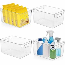 4 Pack Kitchen Organizers - Clear Plastic Storage Bins for Fridge, Pantry, Ca...
