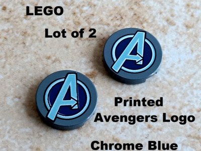New LEGO Avengers Logo Printed Marvel Round Chrome Blue A Dark Blue Headquarters