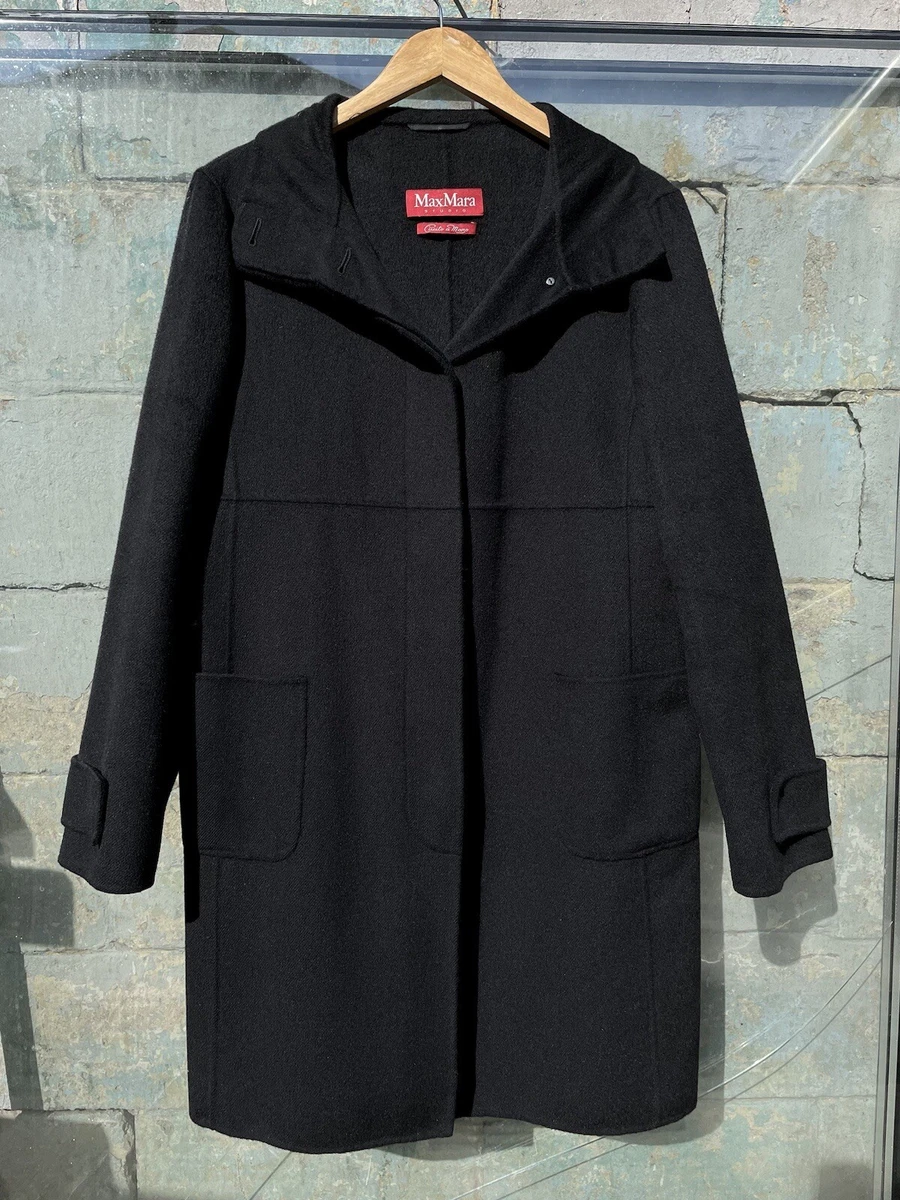 Max Mara Studio Cucito a Mano Angora Rabit Wool Black Coat Sz US14