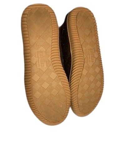 Dluxe by Dearfoams Leather Faux Fur Slip-On Slippers Moccasin Brown New w/o Tags - Picture 5 of 5