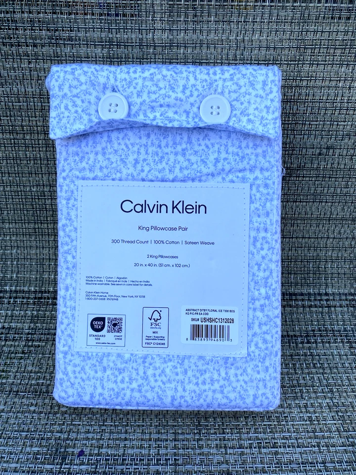 Calvin Klein Abstracto Ditsy Floral Azul Algodón Satén ESTÁNDAR Juego de Funda de Almohada 2 Foto 4 de 4