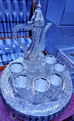 Turkish Zamzam Water Cups Set Of 6 Metal Cups Jug Tray Vintage Set