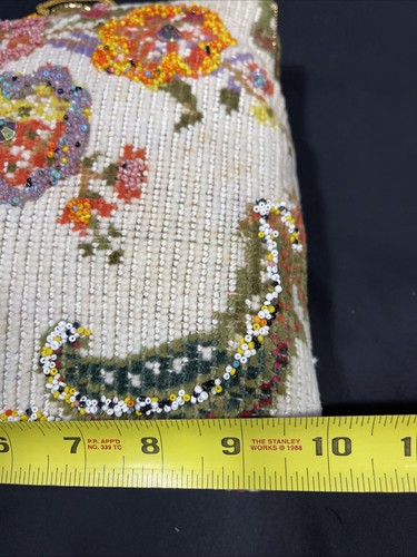 Vintage Delill Beaded Floral Evening Purse Bag Hardware Beaded Strap - Picture 15 of 15