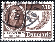 Denmark Stamp Scott #849, 7.10k, Ole Worms, Used, SCV$2.75