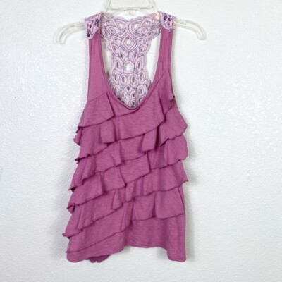 Eyelash Couture Y2k Pink Ruffled Cutout Racerback Tank Top Size M