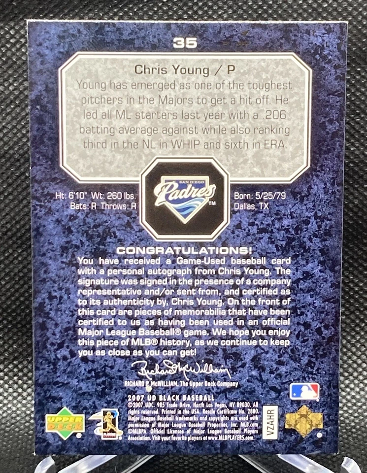 Upper Deck Black Chris Young Auto Jersey Relic SSP Padres All Star /75  - Image 3 of 4