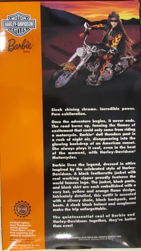 2000 Barbie Puppe Harley Davidson #29207 NRFB Black Flame Design mit Puppenständer - Bild 3 von 3