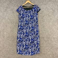 Trent Nathan Womens Dress Size 10 Blue White Short Sleeve Shift Lined Zip 43106