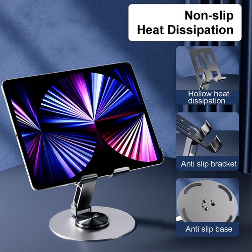 Support Téléphone Portable Pliable 360 Rotatif Aluminium Métal Tablettes Bureau Téléphone Support - Photo 11 sur 14