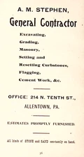 A. M. Stephen General Contractor Excavating Grading Masonry ALLENTOWN PA 1895 AD