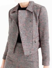 New W/O Tags J.Crew Tweed Cropped Moto Jacket Black / White/ Orange Sz 6