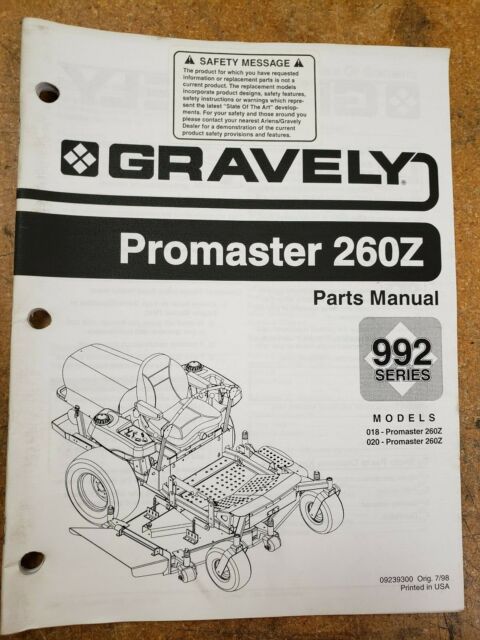 GRAVELY PROMASTER 260Z PARTS MANUAL for sale online