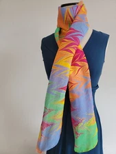 Stunning One of a Kind Handmade Water Marbled Silk Scarf