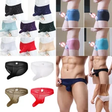 Sexy Men's Lingerie Ice Silk Elephant Nose Pouch Briefs Thong Panties Underwear
