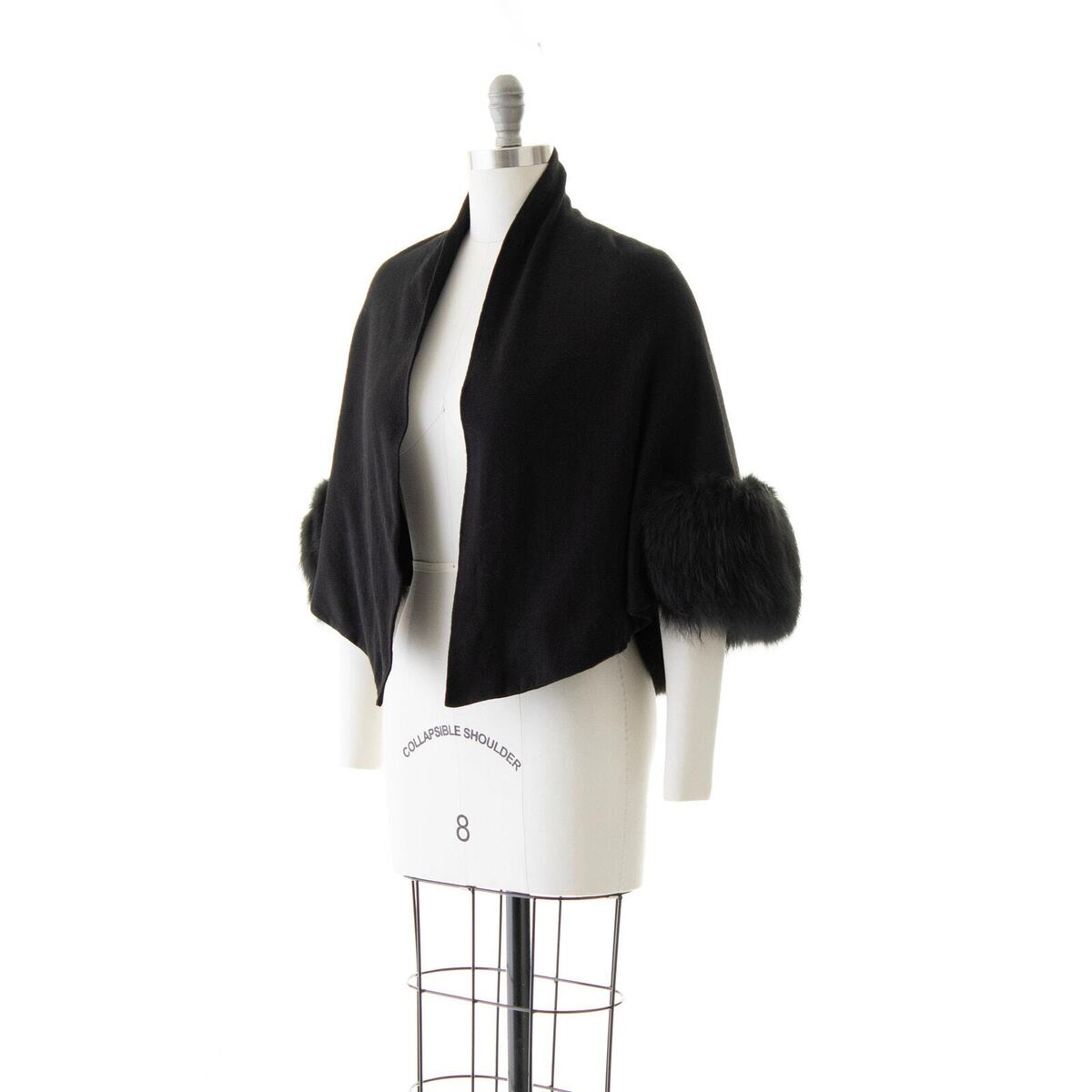 Vintage 1950s Wrap 50s Plush Black Fox Fur Trim Wool Jersey Vintage 1950s Wrap 50s Plush Black Fox Fur Trim Wool Jersey