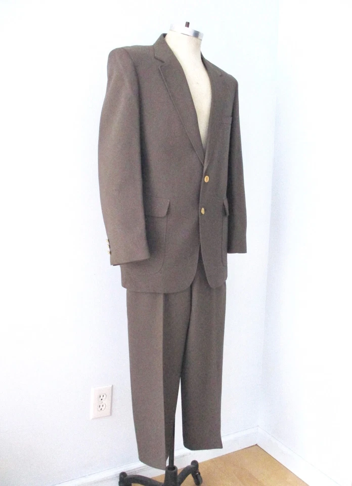 De Colección Años 70 Moca Marrón Poli 2 Piezas Traje de Negocios Blazer Pierna Ancha Pantalones Disco Pimp 42R Foto 2 de 4