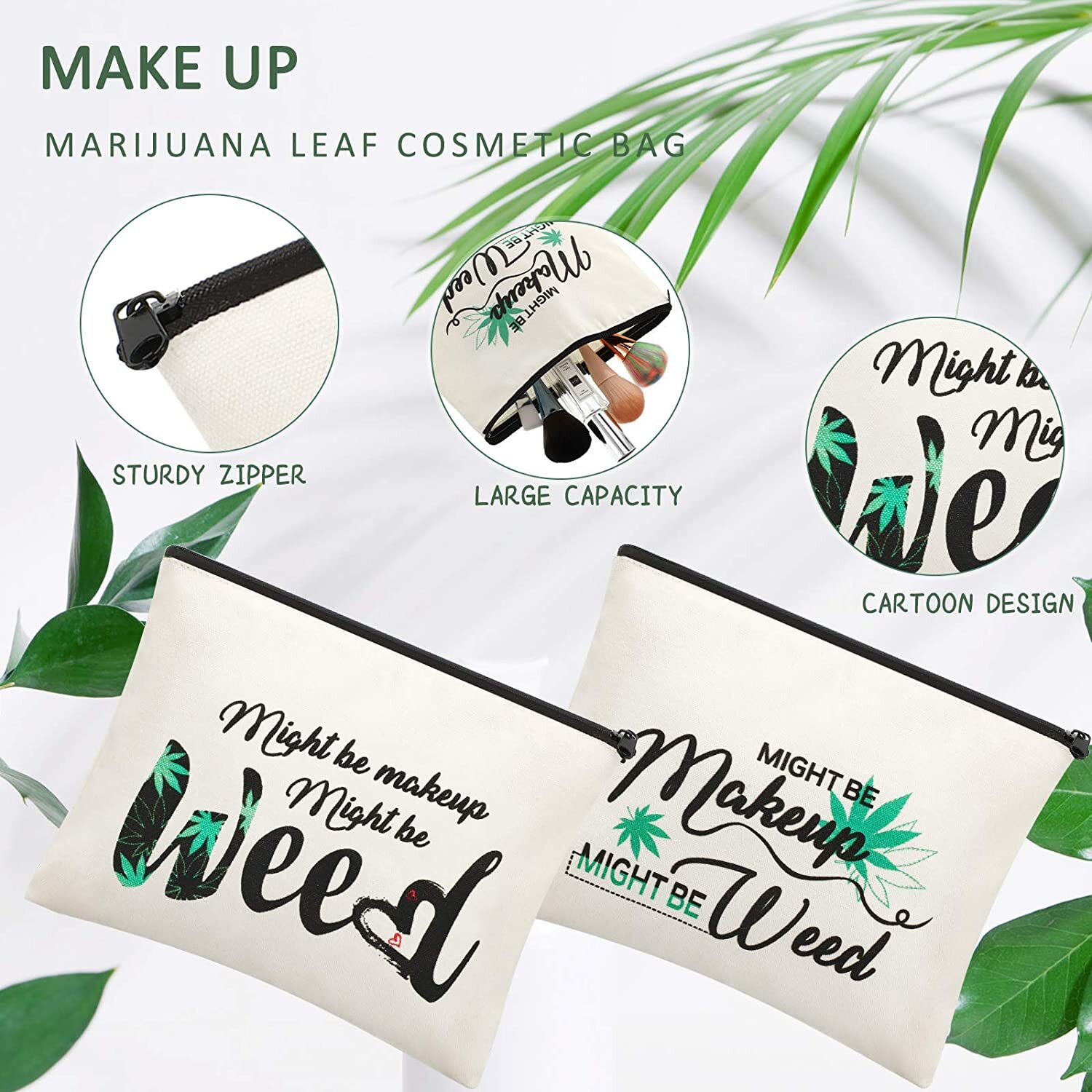 2 Pieces Leaf Makeup Cosmetic Bag Might Be Makeup Bag Funny Weed Leaf Cosmeti Ebay