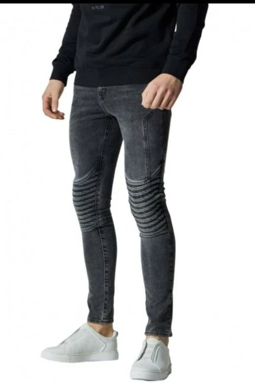 80 POLICE PREMIUM MENS FADED BLACK GREY SKINNY FIT STRETCH BIKER