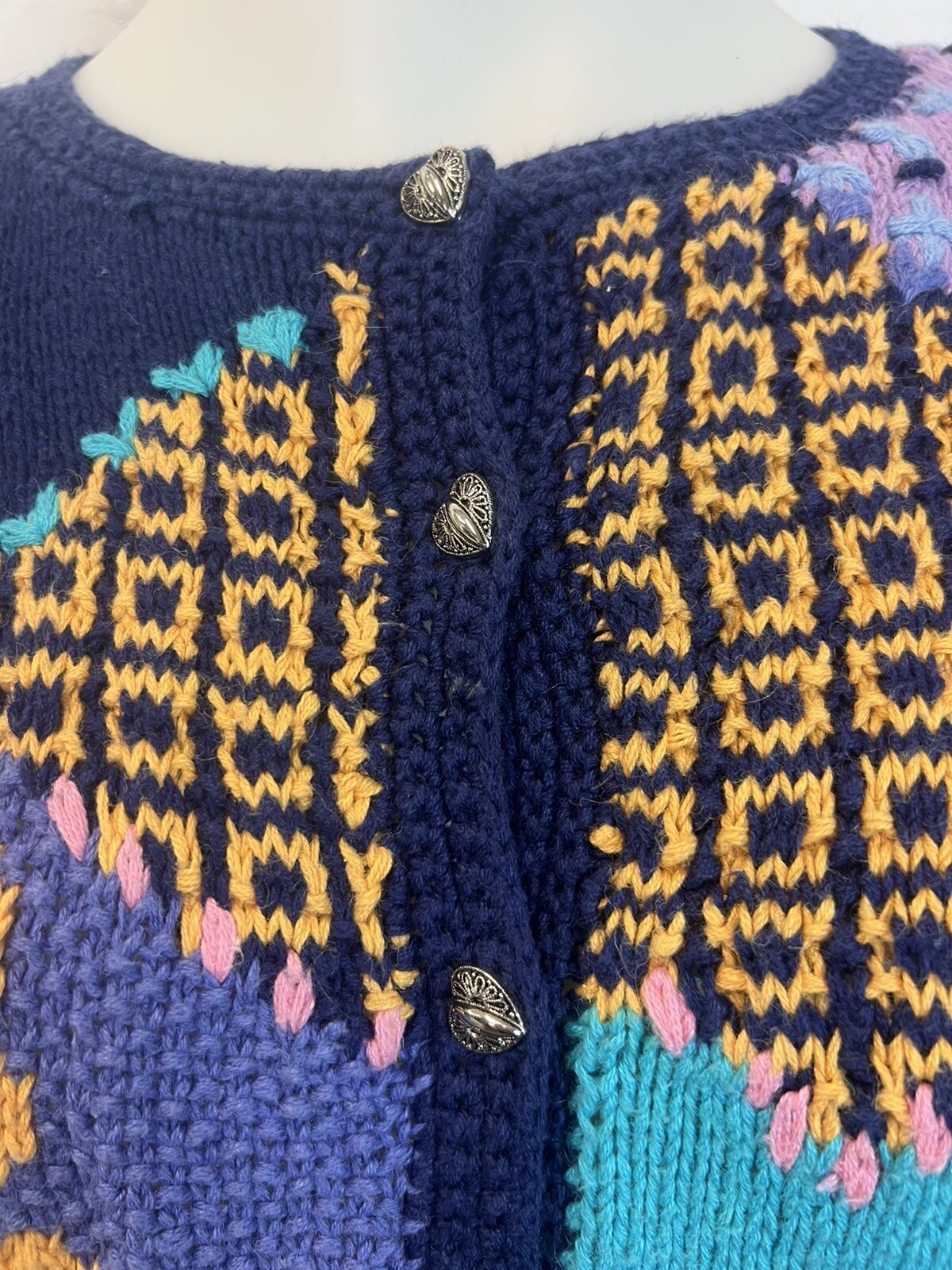 Patchwork Flower Button Up Knit Cardigan Sweater … - image 7