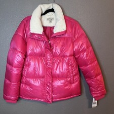 Nwt Womens Medium Koolaburra By Ugg Sherpa Trim Puffer Jacket Coat Bright Pink