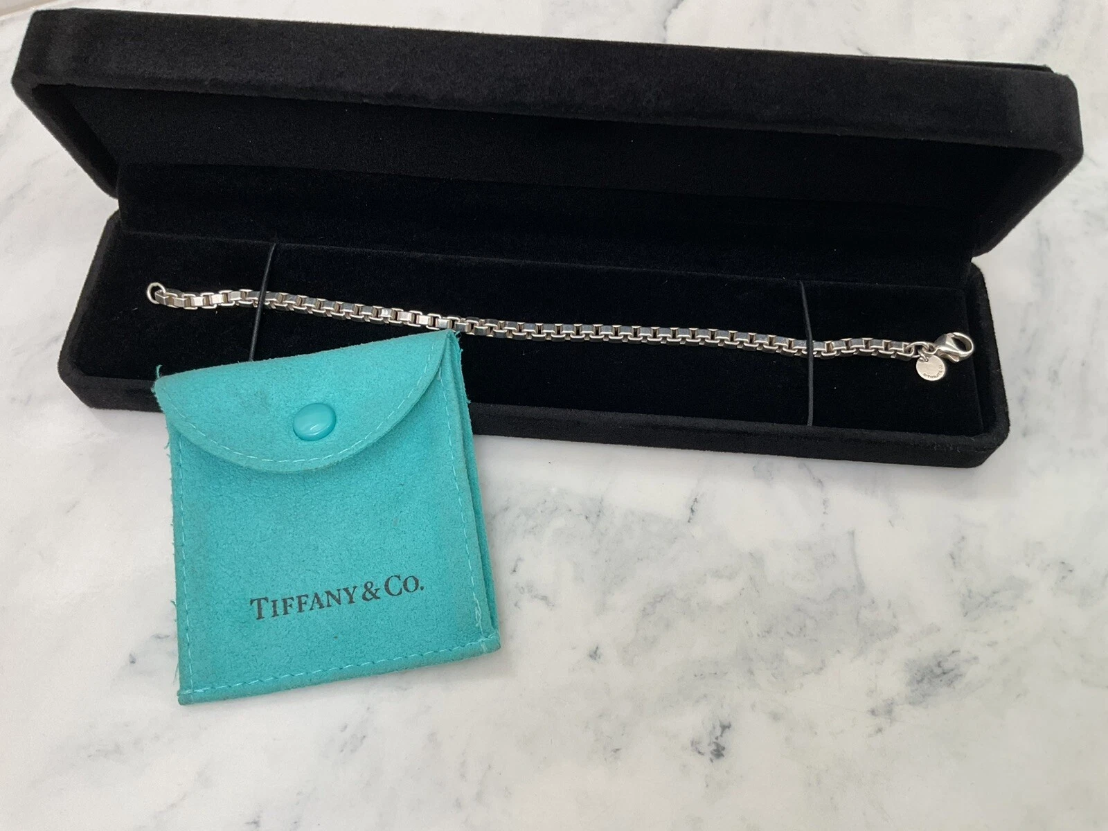 Tiffany & Co. 16g Box Link Chain Bracelet 925 Sterling Silver. W/ Pouch