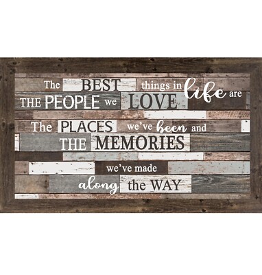 The Best Things in Life Wall Art   Long Horizontal Framed Rustic Quote Sign