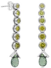 2.38CT FANCY YELLOW DIAMOND  AAA GREEN AMETHYST 14KT WHITE GOLD ROUND EARRINGS