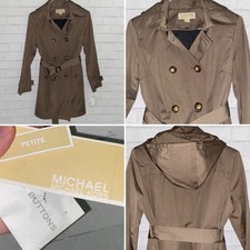 New $350 Michael Korscotton Blend Hooded Womens Trench Coat Nwt Sz Petite Lg