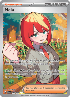 mela pokemon card value Mela. #140 then draw cards until you have 6 cards in your hand.You may play only 1 Supporter card during your turn. Mela 236/182 SV04: Paradox Rift