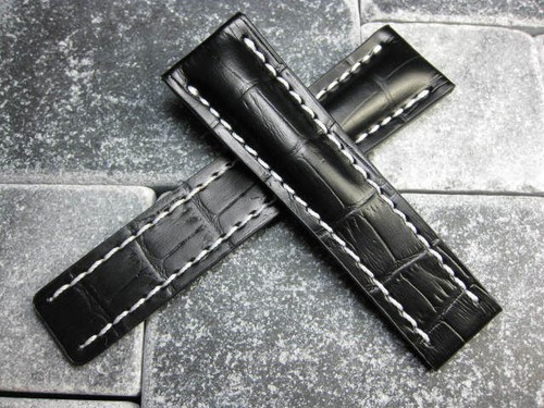 22mm Leather Strap Black Watch Band Deployment Buckle Set for BREITLING WH - Picture 5 of 7