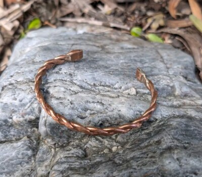 Copper Hand Woven And Hammered Artisan Made Cuff Bracelet Adjustable .A34e
