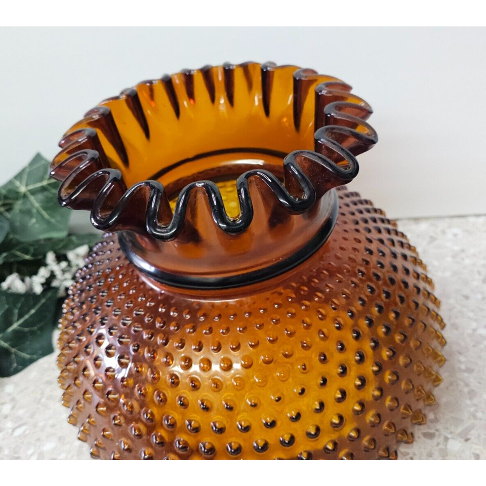 Vintage GWTW 6.75" Fitter Amber Hobnail Hurricane Oil Electric Glass