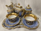 19thc. Old Paris Porcelain Style Blue & Gold 8-Pc TEA SET for TWO w/Landscape