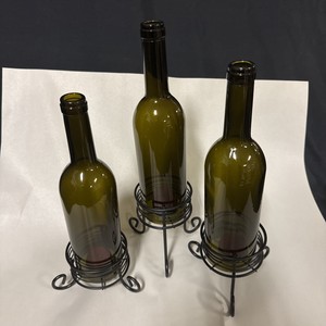 Glass Wine Bottles w/Metal Stands, Tealight Candle Holders  (3pcs)