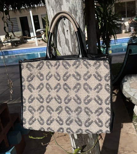 FURLA OPPORTUNITY L TOTE LOGO PRINT SHOULDER BAG PURSE LEATHER BOTTOM & TRIM - Picture 3 of 17