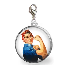 Rosie the Riveter Charm Zipper Pull Bracelet Purse Charm Photo Jewelry