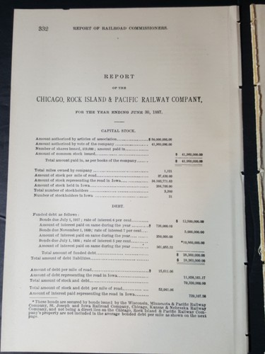 1887 railroad report Chicago Rock Island & Pacific Railway Council Bluffs Iowa