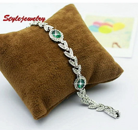 Винтажный теннисный свадебный комплект из 18-каратного белого золота с зеленым изумрудным кристаллом XS15 - Изображение 4 из 4