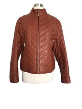 Moda Martani Leather Padded Lined Orange Zip Pockets Jacket Size Xxl