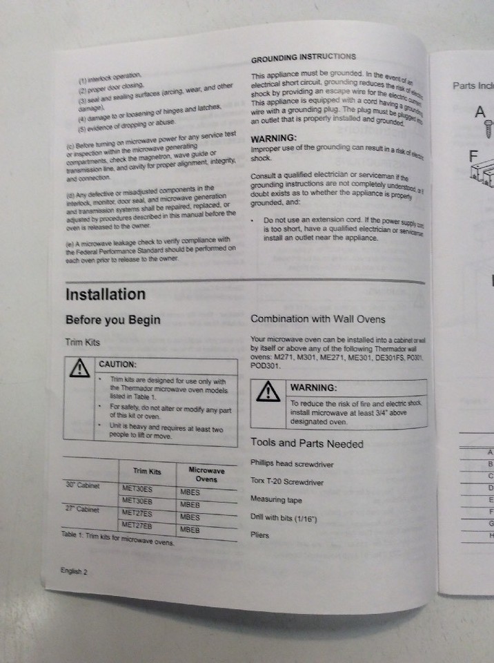 Thermador Built In Microwave Oven Trim Kits Installation Manual MET27E ...