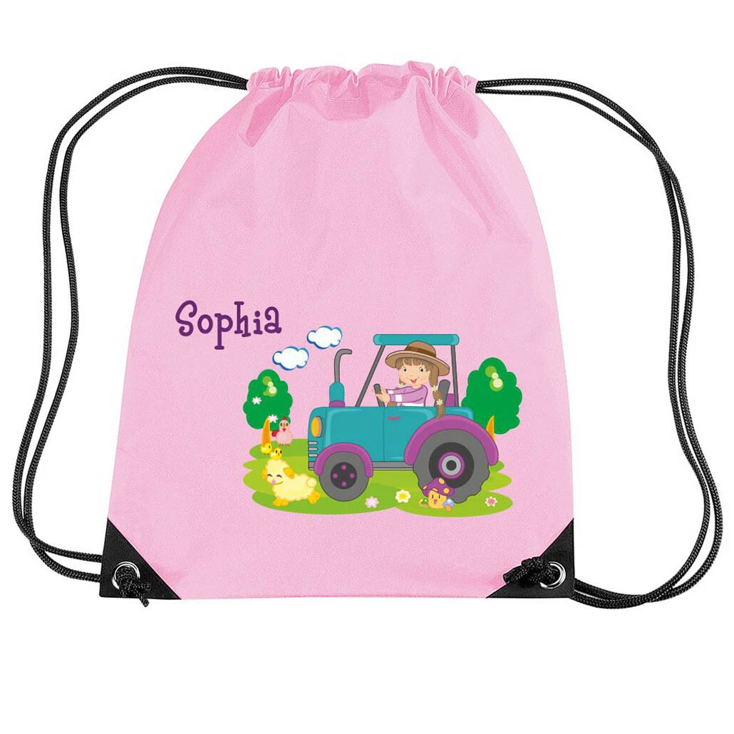 Borsa Palestra Di Poliestere Con Nome IN Rosa Trattore Ragazza eBay