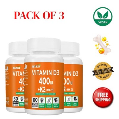 Nutri.Ja Vitamin D3 K2 MK7 Capsules 60 Ct Bone Support Pack 3