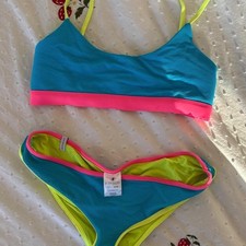 Body Glove Neon Bikini Set M 80s Retro Y2K Surf Girl Colorblock