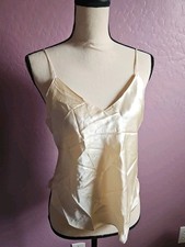 VTG Victoria s Secret Gold Label Cami Top 100 Silk Cream Adjustable Straps Sz M
