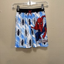 Marvel Spider-Man Swim Trunks Boys Size 6 Spider Web Blue Red Swimsuit Shorts
