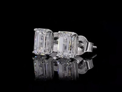 2 Ct Emerald Cut E VVS2 Lab Grown Diamond Stud Earrings 14K Gold 