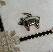 9ct Yellow Gold Pig Charm Pendant 1980s Cute 3D