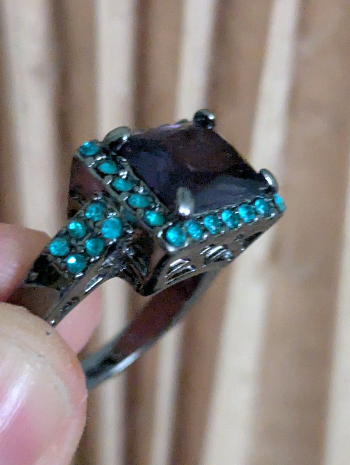 A purple Rectangular Stud Ring - image 1